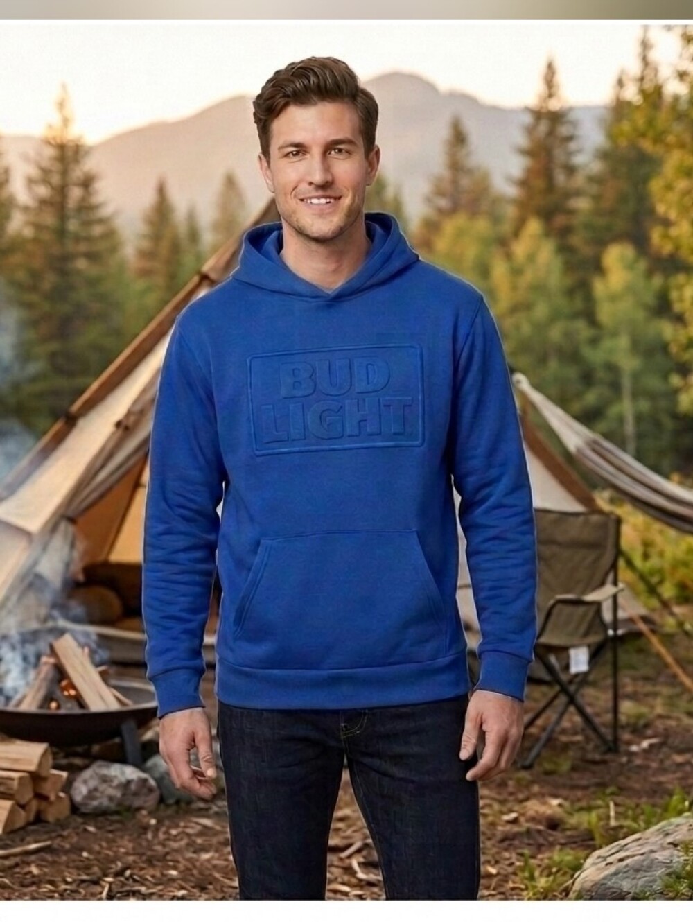 Bud Light Embossed Royal Blue Pullover Hoodie 🍺